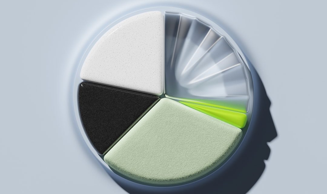 A segmented pie chart with various colors and textures representing different sections.