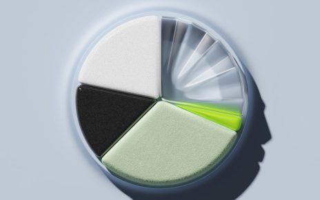A segmented pie chart with various colors and textures representing different sections.